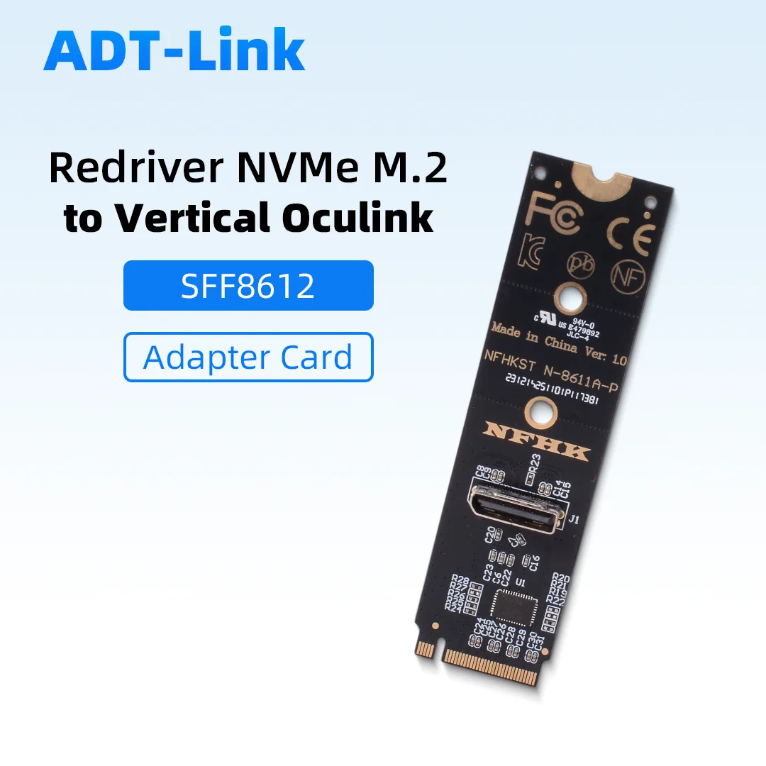 Redriver Signal Amplifier NVMe M.2 To Oculink SFF8612 Adapter Card 90 Degree for SSF-8611 to SFF-8639 Cable U.2/U.3 SFF-8639 SSD
Redriver Signal Amplifier NVMe M.2 To Oculink SFF8612 Adapter Card 90 Degree for SSF-8611 to SFF-8639 Cable U.2/U.3 SFF-8639 SSD