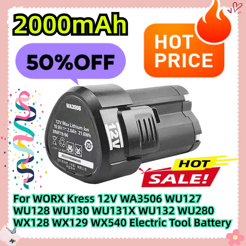For WORX Kress 12V WA3506 WU127 WU128 WU130 WU131X WU132 WU280 WX128 WX129 WX540 Electric Tool Battery 2000mAh
For WORX Kress 12V WA3506 WU127 WU128 WU130 WU131X WU132 WU280 WX128 WX129 WX540 Electric Tool Battery 2000mAh