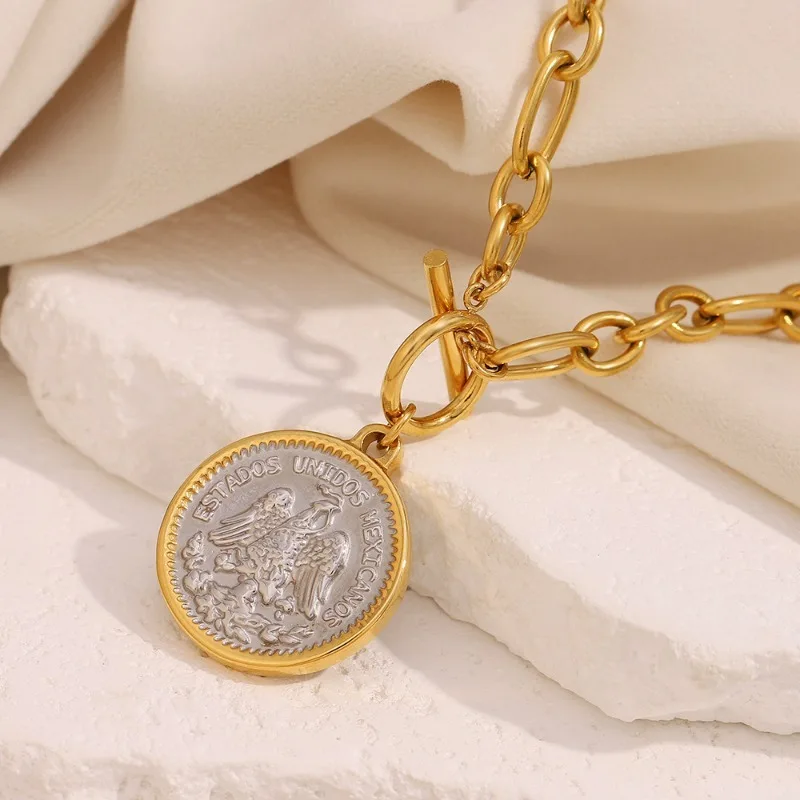 Vintage Round Double Sided Angel Drop Necklace Side Pendant Necklace Stainless Steel Golden Chain Toggle Clasps Jewelry
Vintage Round Double Sided Angel Drop Necklace Side Pendant Necklace Stainless Steel Golden Chain Toggle Clasps Jewelry