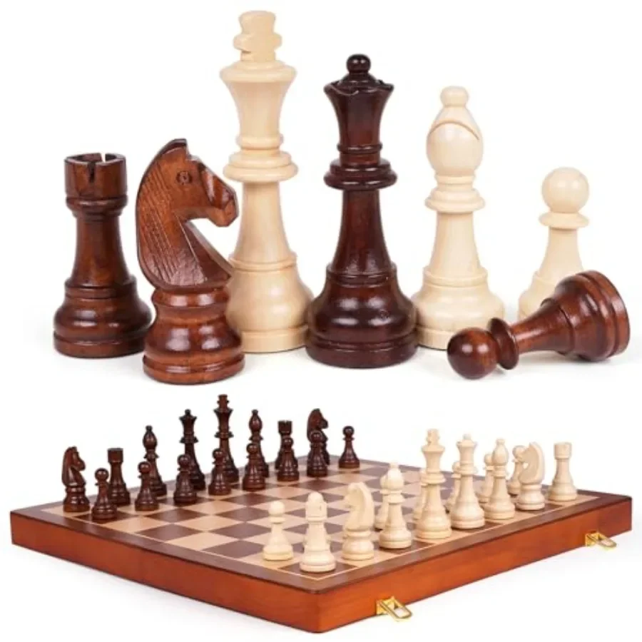 Tournament chess set for adults and kids: 20-inch wooden board with hand-carved pieces, 4.5-inch king, natural wood finish, bui
Tournament chess set for adults and kids: 20-inch wooden board with hand-carved pieces, 4.5-inch king, natural wood finish, bui