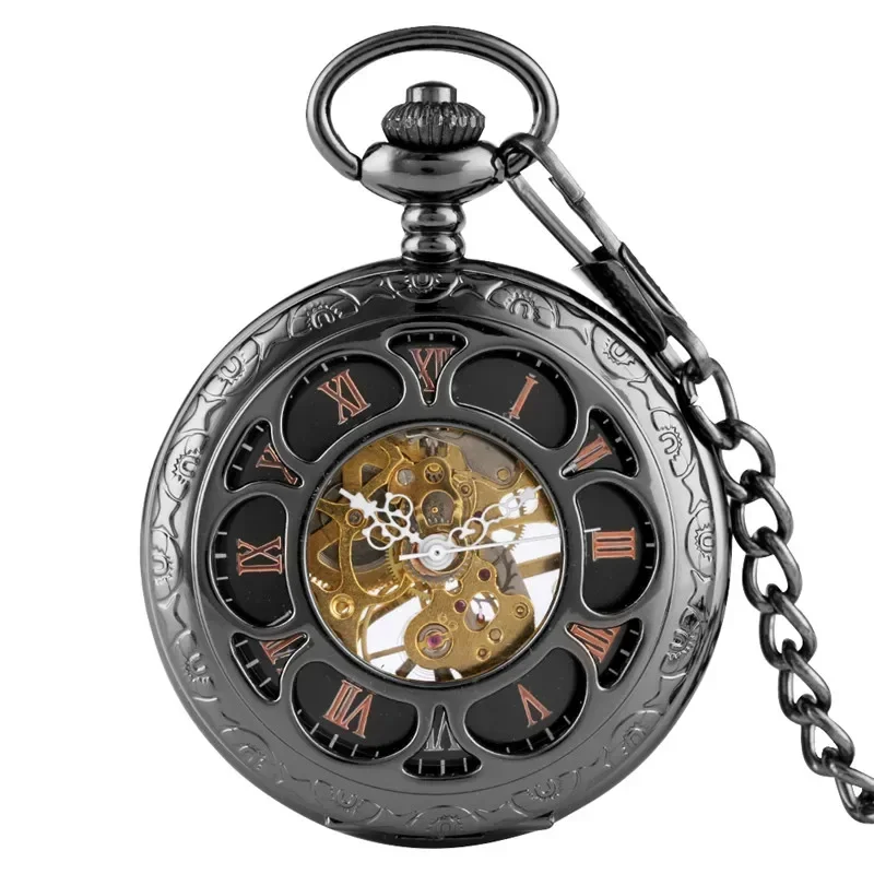 Vintage Black Hollow Flower Design Pocket Watch Retro Men Women Hand Winding Mechanical Pendant Watches FOB Chain Clock Gifts
Vintage Black Hollow Flower Design Pocket Watch Retro Men Women Hand Winding Mechanical Pendant Watches FOB Chain Clock Gifts
