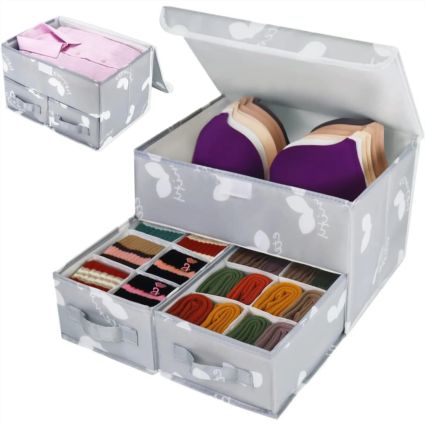 Drawer Divider Storage Box with Lid - Closet Organizer for Bras, Socks, Underwear, Shirts, 1 Pack, Grey
Drawer Divider Storage Box with Lid - Closet Organizer for Bras, Socks, Underwear, Shirts, 1 Pack, Grey