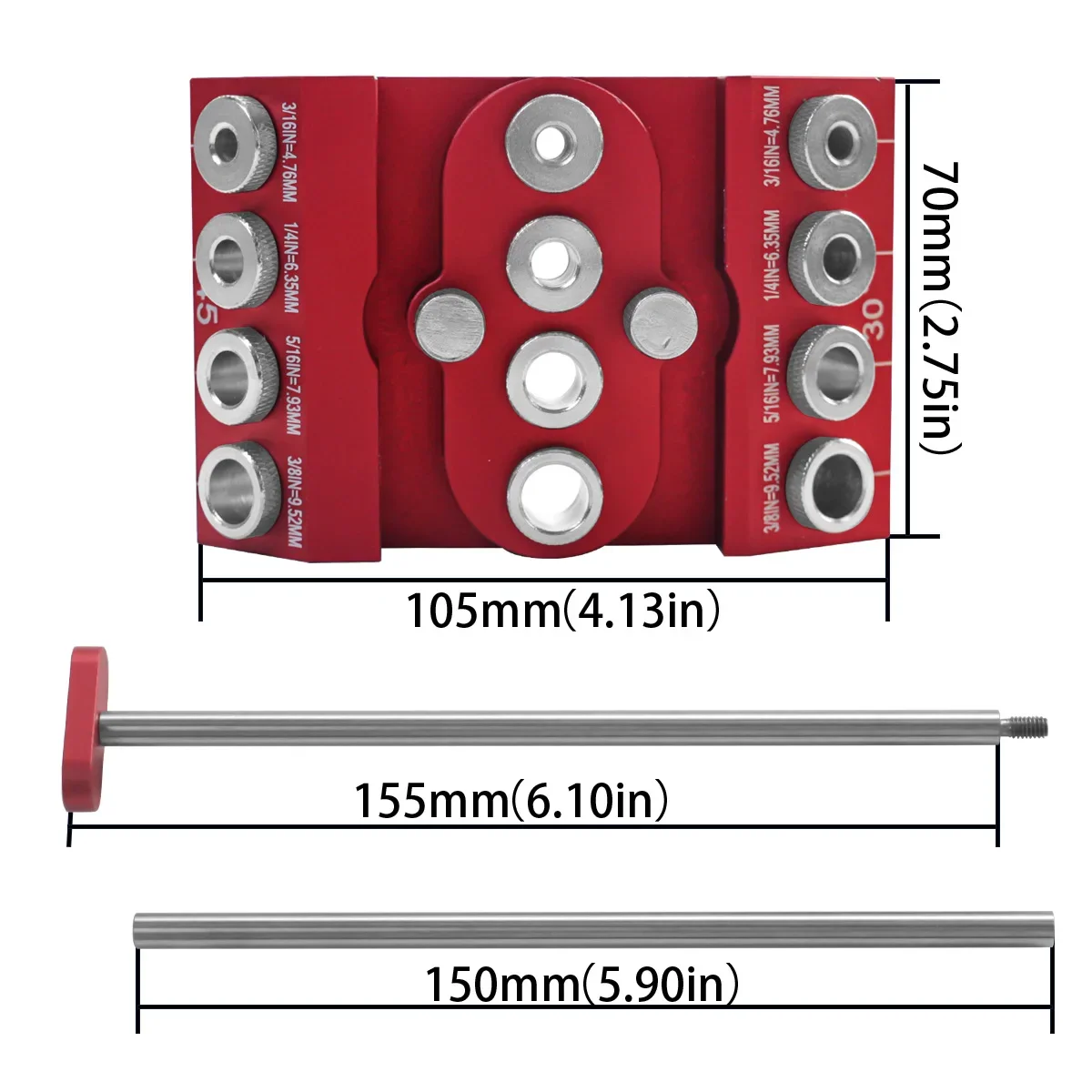 For Flat Surface, Round Part, Corner Angled Straight Hole 30°/45°/90° Drill Guide Jig with 4 Sizes Drill Holes
For Flat Surface, Round Part, Corner Angled Straight Hole 30°/45°/90° Drill Guide Jig with 4 Sizes Drill Holes
