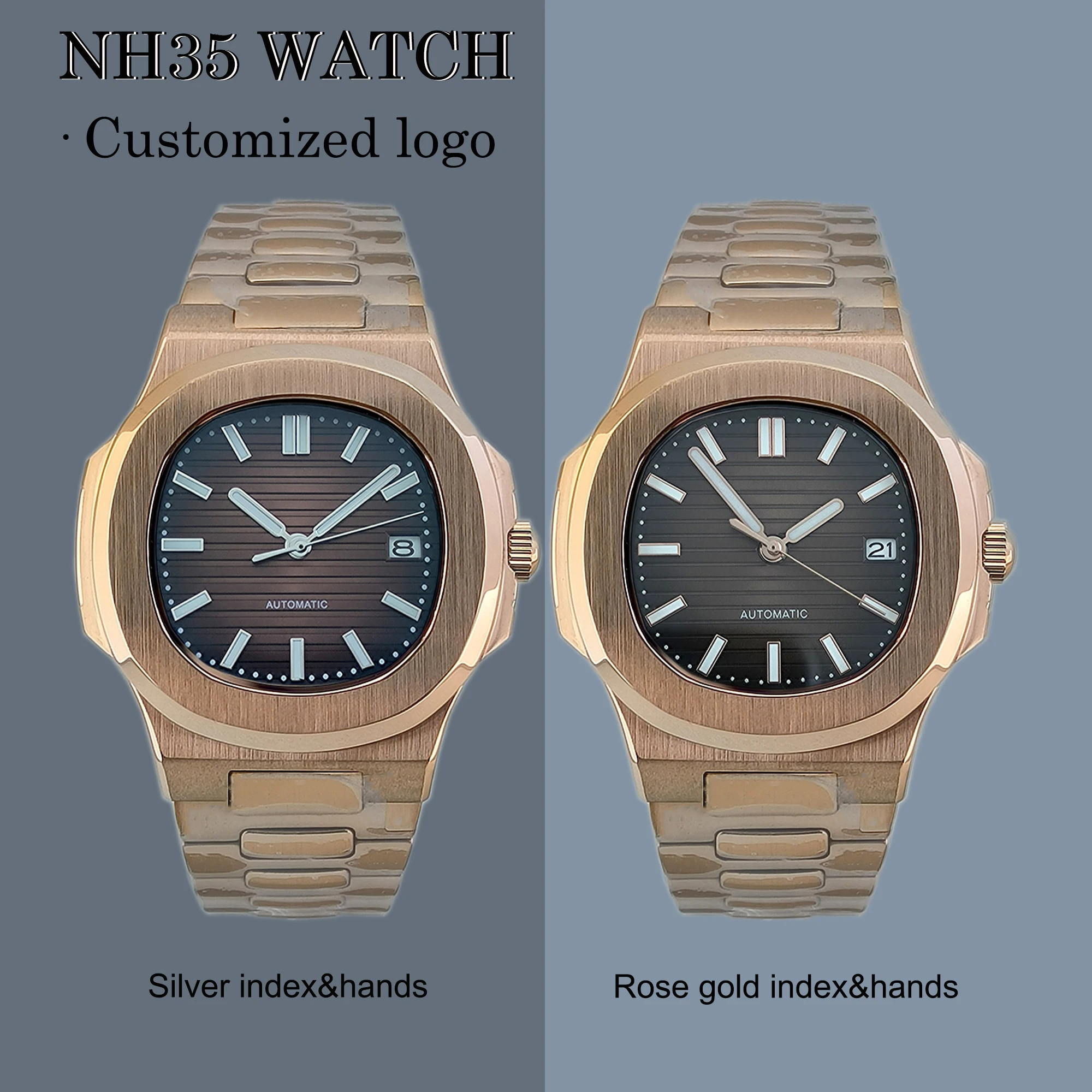 NH35 Watch Rose Gold Watch Brown dial Men's Watch Stainless Steel Mechanical Watch NH35 Automatic Mechanical Movement
NH35 Watch Rose Gold Watch Brown dial Men's Watch Stainless Steel Mechanical Watch NH35 Automatic Mechanical Movement