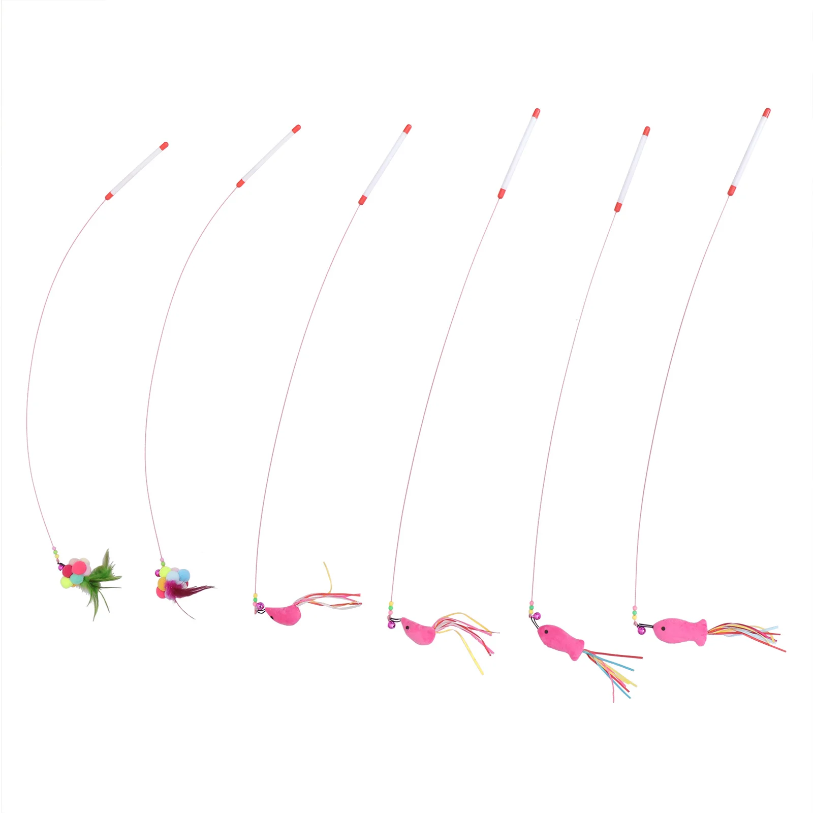 6Pcs Cat Teaser Wand Set Creative Interactive Rods for Playing Training and Exercise Boost Cat Activity and Bonding 
6Pcs Cat Teaser Wand Set Creative Interactive Rods for Playing Training and Exercise Boost Cat Activity and Bonding