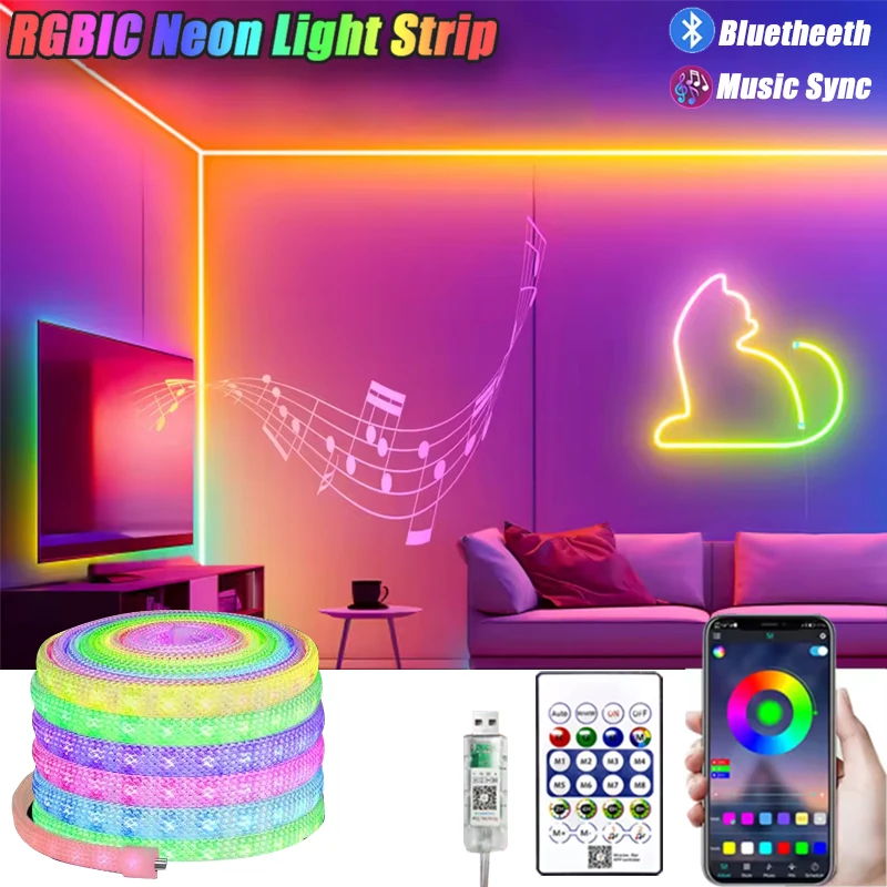RGBIC Neon Light Strip APP Control 5V USB Plug-in 360° Lighting Music Sync Waterproof LED Neon Light DIY Shape Room Decorations
RGBIC Neon Light Strip APP Control 5V USB Plug-in 360° Lighting Music Sync Waterproof LED Neon Light DIY Shape Room Decorations