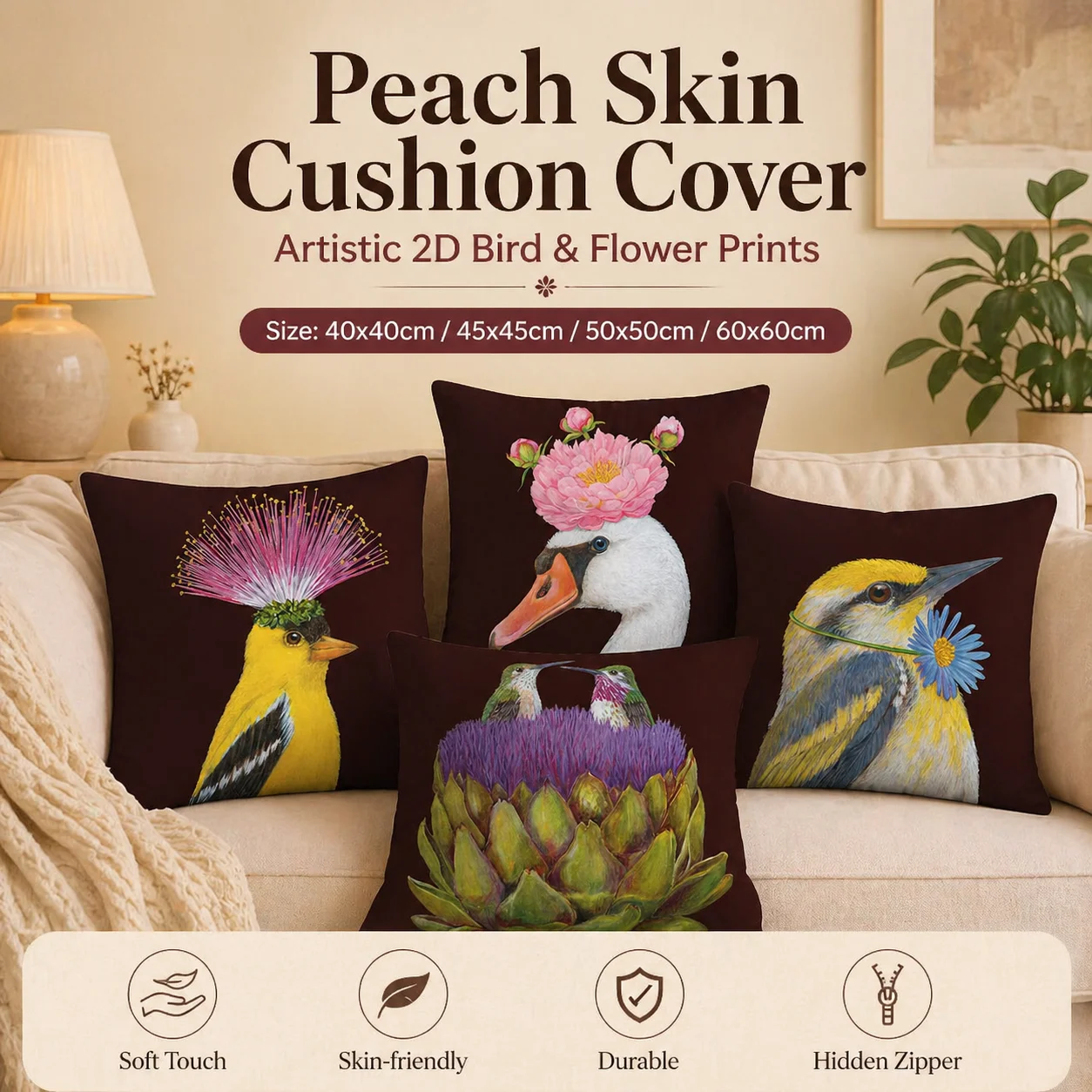 Artistic Swan Bird 2D Flat Printed Pillowcase Peach Skin Spring Floral Cushion Cover for Living Room Sofa Farmhouse Home Decor
Artistic Swan Bird 2D Flat Printed Pillowcase Peach Skin Spring Floral Cushion Cover for Living Room Sofa Farmhouse Home Decor
