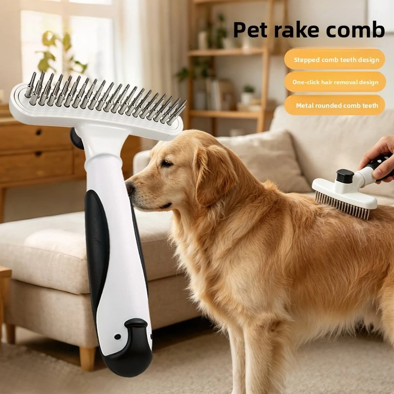 Pet Dematting Comb Double Row, Undercoat Rake Deshedding Tool with Button for Cats Dogs Grooming
Pet Dematting Comb Double Row, Undercoat Rake Deshedding Tool with Button for Cats Dogs Grooming