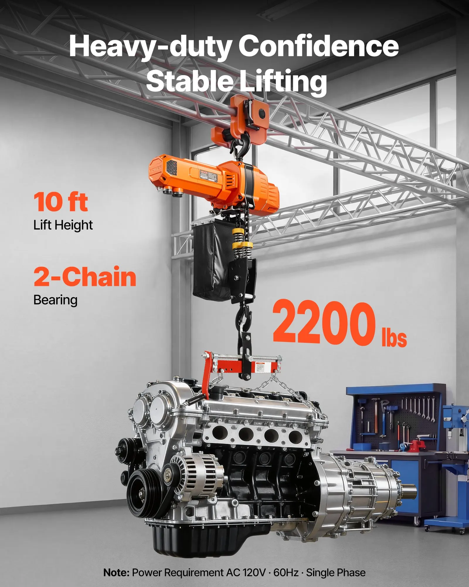 2200 Lbs Electric Chain Hoist, 10 Ft Lifting Height, 120V Single Phase Overhead Crane With 328 Ft Wireless & 8 Ft Wired Remote Control, Power Electric Hoist For Factories, Warehouses, Garages
2200 Lbs Electric Chain Hoist, 10 Ft Lifting Height, 120V Single Phase Overhead Crane With 328 Ft Wireless & 8 Ft Wired Remote Control, Power Electric Hoist For Factories, Warehouses, Garages