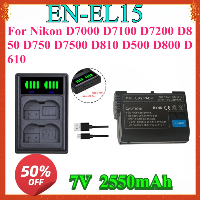 New EN-EL15 EN-EL15a ENEL15 EN-EL15b Battery+USB Dual Charger for Nikon D7000 D7100 D7200 D850 D750 D7500 D810 D500 D800 D610
New EN-EL15 EN-EL15a ENEL15 EN-EL15b Battery+USB Dual Charger for Nikon D7000 D7100 D7200 D850 D750 D7500 D810 D500 D800 D610