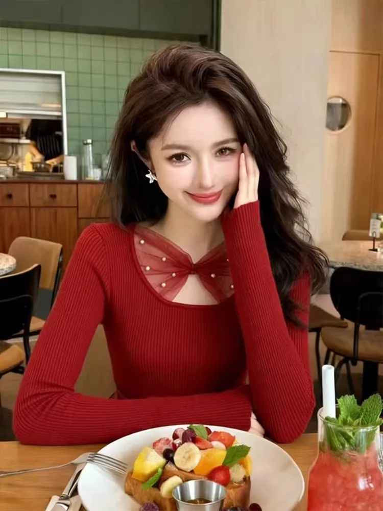 Elegant Spliced Knitted Top Women's Base Layer Shirt Mesh Paneling Light Maturity Style Slim Fit Inner Wear Spring Autumn Winter
Elegant Spliced Knitted Top Women's Base Layer Shirt Mesh Paneling Light Maturity Style Slim Fit Inner Wear Spring Autumn Winter