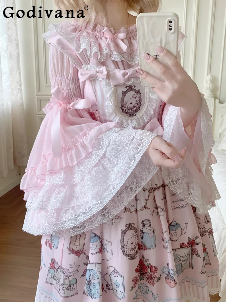 Original Sweet Elegant Lolita Long-sleeve Shirts New Spring and Summer Cute Girls Bow Lace Bell-sleeve Blouses Women's Tops
Original Sweet Elegant Lolita Long-sleeve Shirts New Spring and Summer Cute Girls Bow Lace Bell-sleeve Blouses Women's Tops