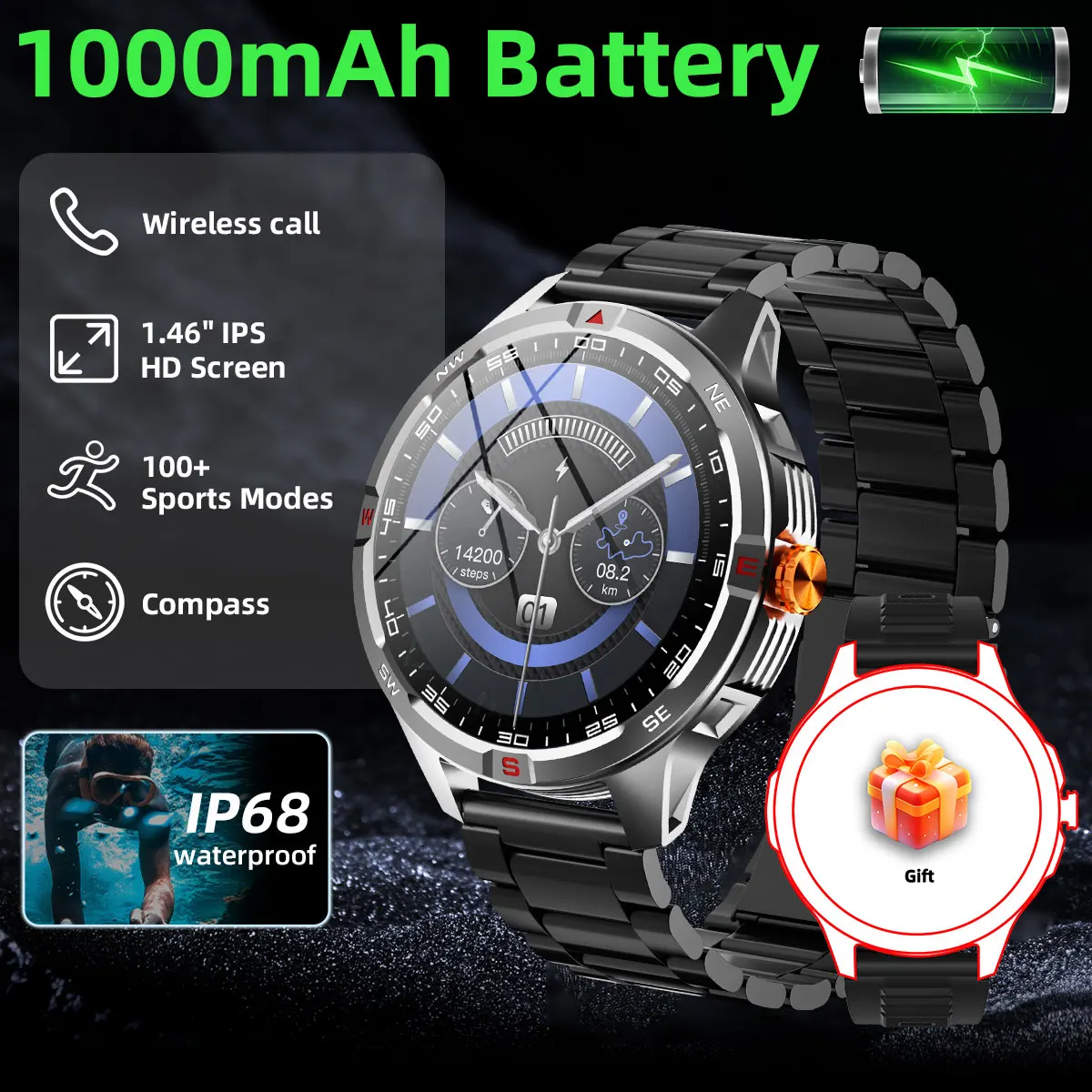 Новые умные часы, компас, водонепроницаемые, 1000 мАч, большая емкость аккумулятора, мониторинг здоровья и сна, 100 спортивных режимов, умные часы для мужчин и женщин
Новые умные часы, компас, водонепроницаемые, 1000 мАч, большая емкость аккумулятора, мониторинг здоровья и сна, 100 спортивных режимов, умные часы для мужчин и женщин