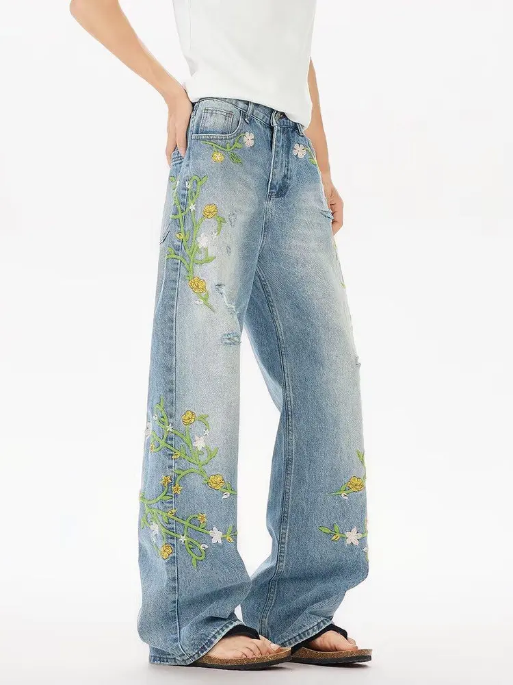 Джинсы с цветочной вышивкой Wang Yuan, прямые брюки для мужчин и женщин, летние повседневные брюки с высокой талией, длинные брюки для отдыха
Джинсы с цветочной вышивкой Wang Yuan, прямые брюки для мужчин и женщин, летние повседневные брюки с высокой талией, длинные брюки для отдыха