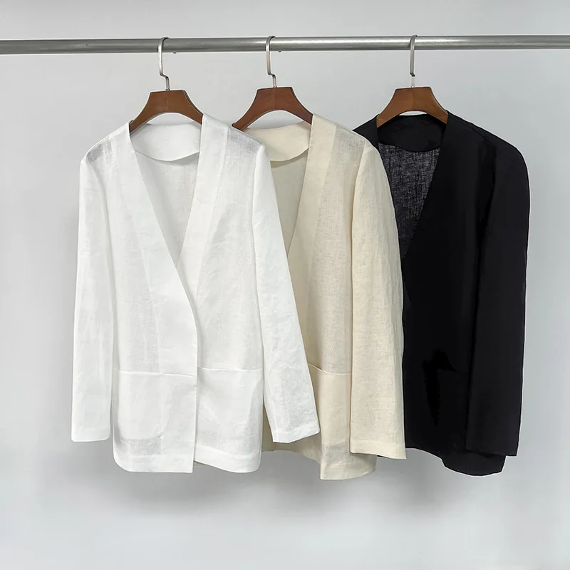 Spring/Fall Long-Sleeve Single-Breasted Double-Pocket Commuter Jacket V-Neck Buttonless Linen Suit
Spring/Fall Long-Sleeve Single-Breasted Double-Pocket Commuter Jacket V-Neck Buttonless Linen Suit