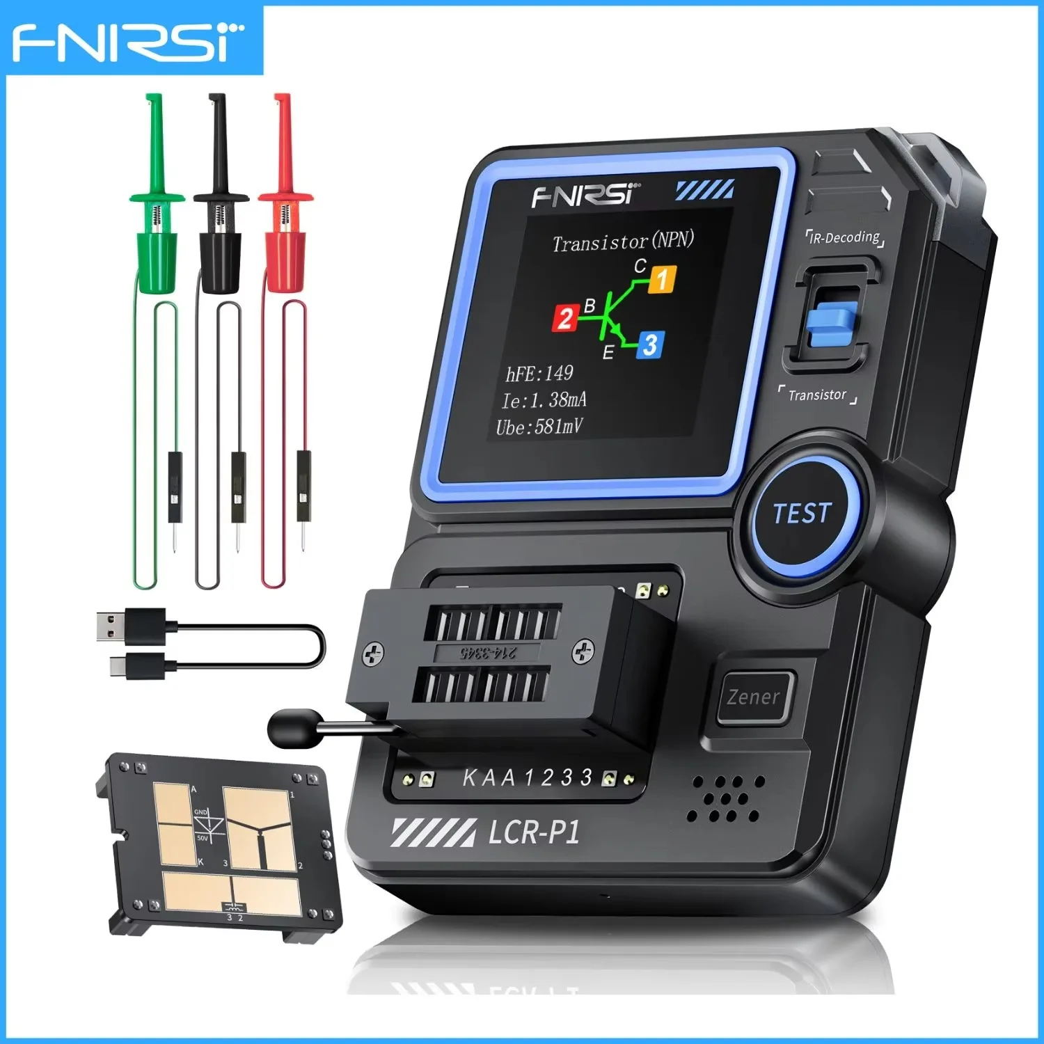 FNIRSI LCR-P1 Transistor Tester Diode Triode Transistor Capacitance Meter Resistance LCR ESR Meter Electronic Component Testing
FNIRSI LCR-P1 Transistor Tester Diode Triode Transistor Capacitance Meter Resistance LCR ESR Meter Electronic Component Testing