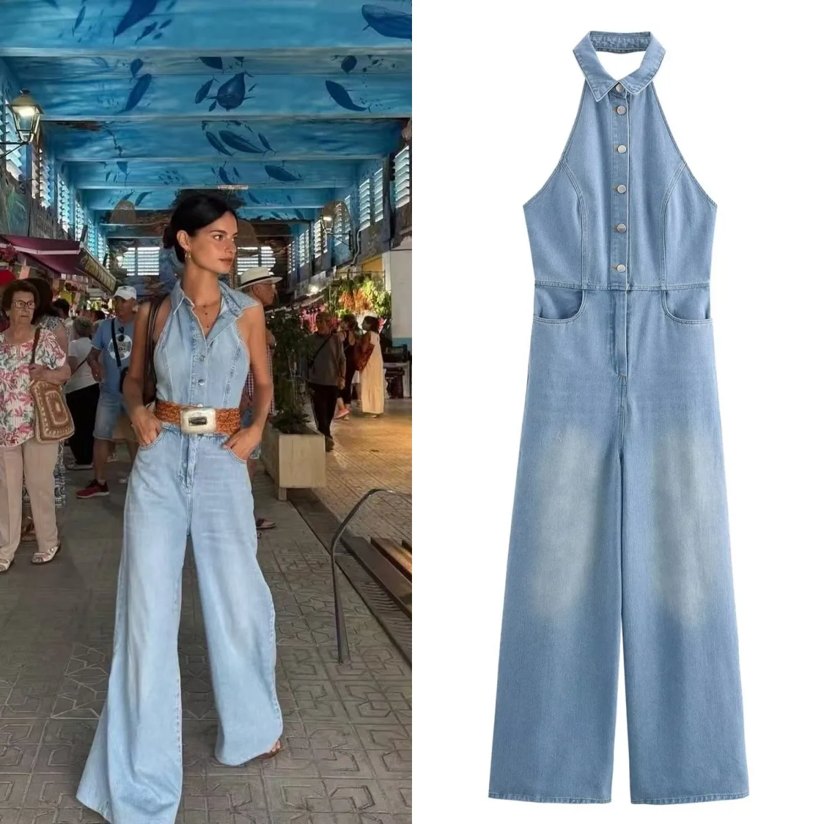 LIBIELIY 's Summer New Collection Women's Elegant And Sexy Off-the-shoulder Sleeveless Denim One-piece Wide-leg Pants
LIBIELIY 's Summer New Collection Women's Elegant And Sexy Off-the-shoulder Sleeveless Denim One-piece Wide-leg Pants