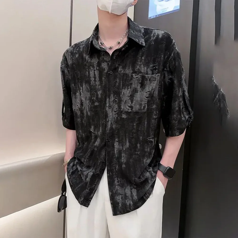 Mens Shirts Y2k Ripped Distressed Shirt Summer Streetwear Vintage Breathable Trendy Thin Casual Party Short Sleeve Tops 2024
Mens Shirts Y2k Ripped Distressed Shirt Summer Streetwear Vintage Breathable Trendy Thin Casual Party Short Sleeve Tops 2024