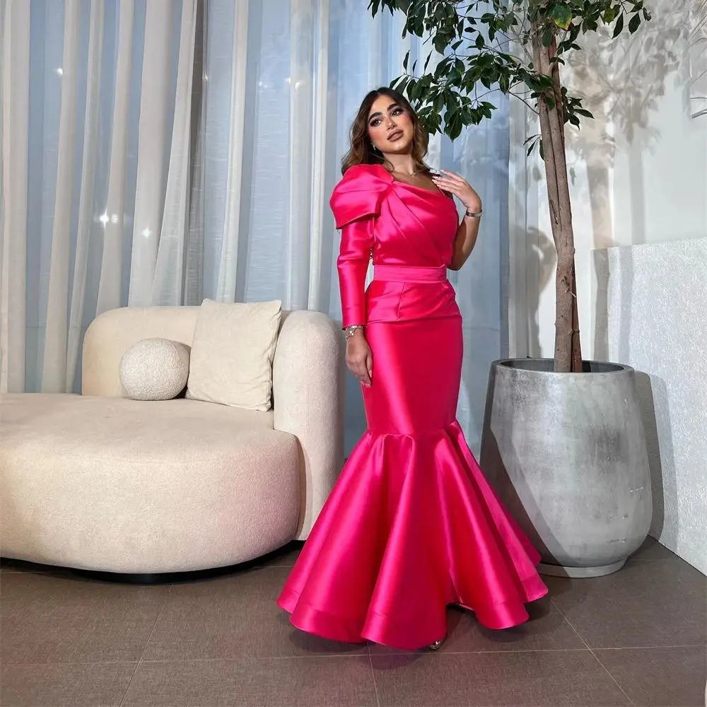 One Shoulder Mermaid Prom Gown Satin Pleat Long Sleeve Evening Dresses Elegant Backless Party فساتين للحفلات الراقصة
One Shoulder Mermaid Prom Gown Satin Pleat Long Sleeve Evening Dresses Elegant Backless Party فساتين للحفلات الراقصة