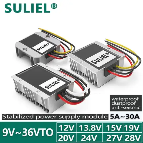 DC 12V Boost Converter SULIEL DC 9-36V to DC 12V 13.8V 15V 19V 20V 24V 28V 30A Boost Buck Converter Voltage Stabilizer Regulator CE RoHS for Cars Solar
