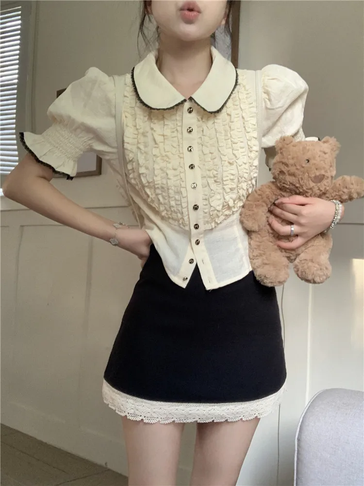 Sweet Girl French Summer 2 Piece Sets Short Puff Sleeve Ruffles Short Doll Shirt Top&Lace Hem Black Mini Skirt 2pc Dress Suits
Sweet Girl French Summer 2 Piece Sets Short Puff Sleeve Ruffles Short Doll Shirt Top&Lace Hem Black Mini Skirt 2pc Dress Suits