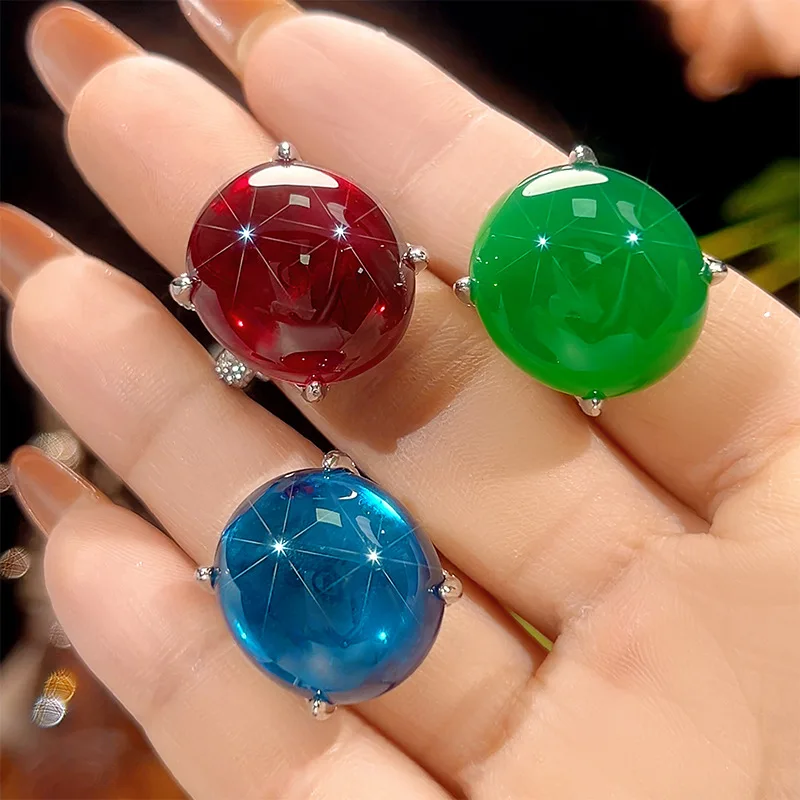 New jewelry brass chrysoprase corundum fluorescent high-end light luxury ring 18*2
New jewelry brass chrysoprase corundum fluorescent high-end light luxury ring 18*2