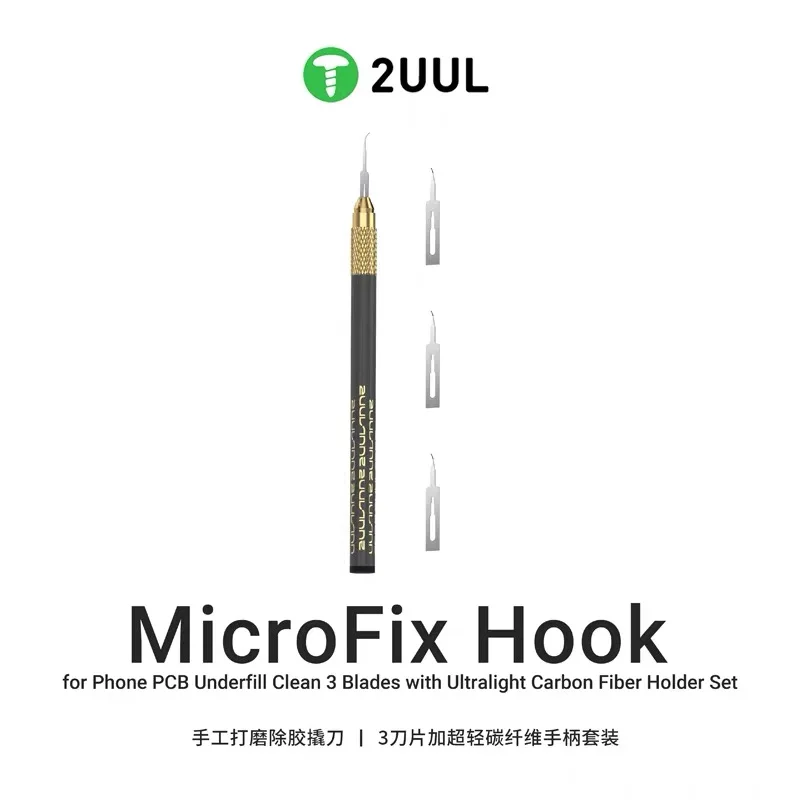 2UUL DA12 MicroFix Hook для очистки печатных плат телефонов от клея, 3 лезвия, с ультралегким держателем из углеродного волокна, набор ножей для удаления клея
2UUL DA12 MicroFix Hook для очистки печатных плат телефонов от клея, 3 лезвия, с ультралегким держателем из углеродного волокна, набор ножей для удаления клея