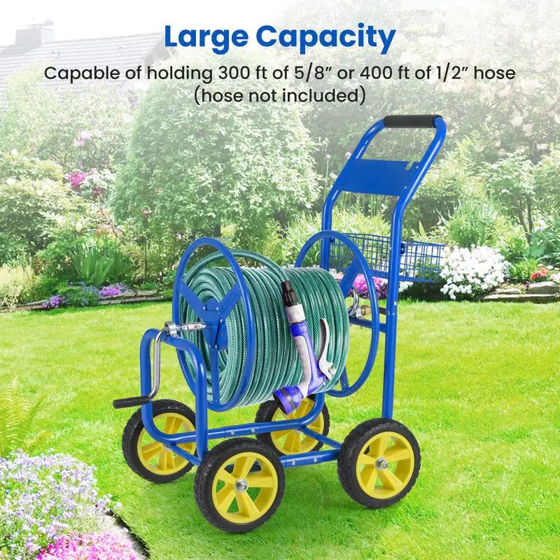 Garden Hose Reel Cart Metal Hose Cart with 4 Wheels and Storage Basket-Blue
Garden Hose Reel Cart Metal Hose Cart with 4 Wheels and Storage Basket-Blue