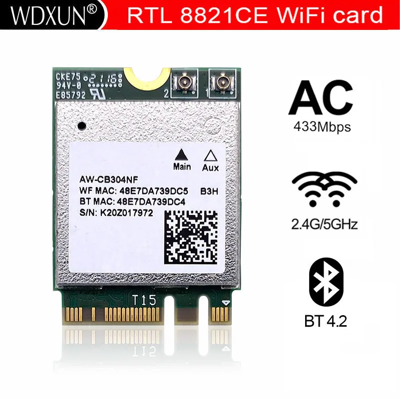 RTL8821CE AW-CB304NF 802.11AC 1X1 NGFF M.2 dual band 2.4G 5G 433Mbps BT Bluetooth 4.2 WiFi wireless network card
RTL8821CE AW-CB304NF 802.11AC 1X1 NGFF M.2 dual band 2.4G 5G 433Mbps BT Bluetooth 4.2 WiFi wireless network card