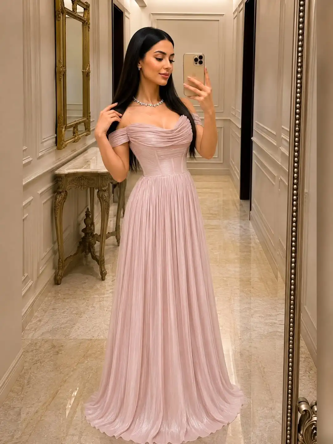 Dusty Pink Off-Shoulder Ruched Chiffon Maxi Dress | Elegant Evening Prom Wedding Guest Gown with Pleated Skirt
Dusty Pink Off-Shoulder Ruched Chiffon Maxi Dress | Elegant Evening Prom Wedding Guest Gown with Pleated Skirt