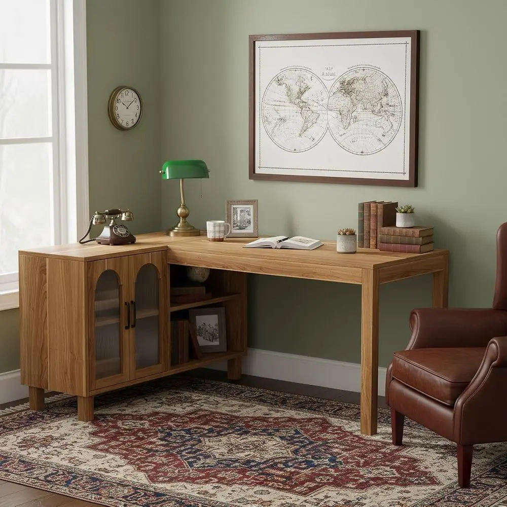 Executive Corner Writing Desk with Storage Shelves, Rustic Brown Wooden L-Shaped Desk for Home Office, Work, and Study
Executive Corner Writing Desk with Storage Shelves, Rustic Brown Wooden L-Shaped Desk for Home Office, Work, and Study