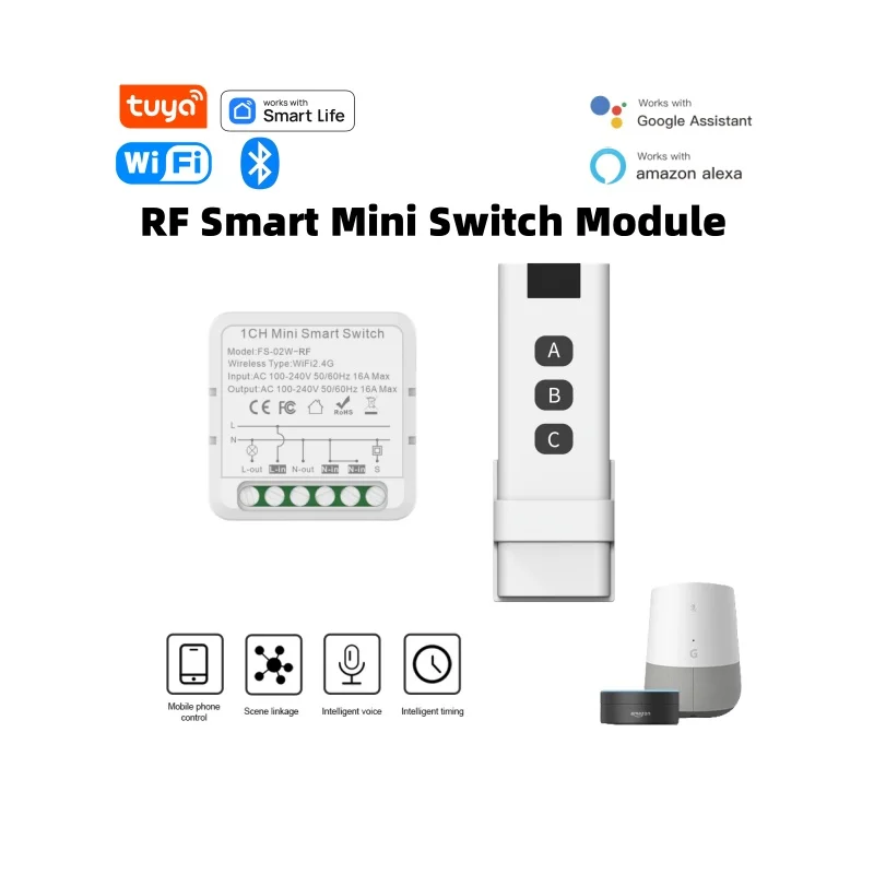 Tuya RF433 1Ch Mini WiFi Smart Switch Module 16A 2 Way Smart Life Home Remote Control Voice Control Works with Alexa Google Home 
Tuya RF433 1Ch Mini WiFi Smart Switch Module 16A 2 Way Smart Life Home Remote Control Voice Control Works with Alexa Google Home