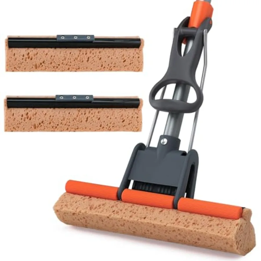 Sponge Mops for Floor Cleaning with 2 Cellulose Mop Head Refills and 55" Long Handle, Heavy Duty Roller Mop, Easy Self Squeeze
Sponge Mops for Floor Cleaning with 2 Cellulose Mop Head Refills and 55" Long Handle, Heavy Duty Roller Mop, Easy Self Squeeze