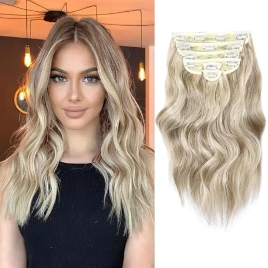 Clip in Hair Extensions for Women 14 Inch Short Wavy Curly Ash Brown Mix Platinum Blonde Hair Extension 6PCS Synthetic Hair Ext
Clip in Hair Extensions for Women 14 Inch Short Wavy Curly Ash Brown Mix Platinum Blonde Hair Extension 6PCS Synthetic Hair Ext