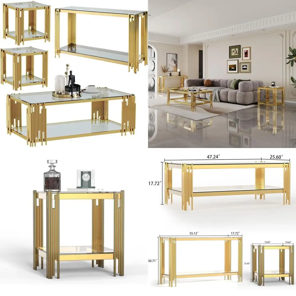 ern Glass Coee Table Set with Storage Shle 4 Piece Gold Living Room Tables Set Including Coee Soa End Tables Set,StainlSteel e,T
ern Glass Coee Table Set with Storage Shle 4 Piece Gold Living Room Tables Set Including Coee Soa End Tables Set,StainlSteel e,T