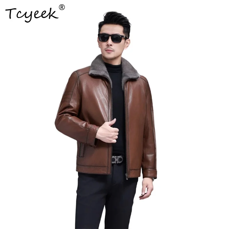 Tcyeek Goatskin Autumn Winter Trendy Lapel Mink Inner Liner Solid Color Men's Genuine Leather Jacket Jaqueta De Couro Masculina
Tcyeek Goatskin Autumn Winter Trendy Lapel Mink Inner Liner Solid Color Men's Genuine Leather Jacket Jaqueta De Couro Masculina
