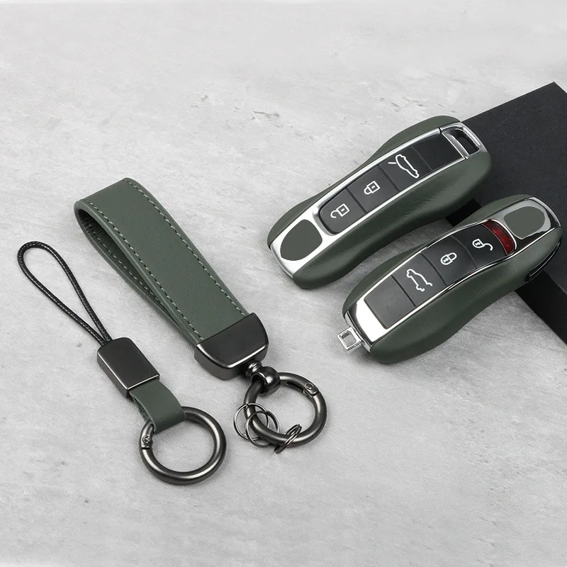 Для Porsche Panamera Macan 718 Taycan 911 Cayman Boxster 971 кожаный полуночный зеленый автомобильный чехол с дистанционным управлением, аксессуары 
Для Porsche Panamera Macan 718 Taycan 911 Cayman Boxster 971 кожаный полуночный зеленый автомобильный чехол с дистанционным управлением, аксессуары