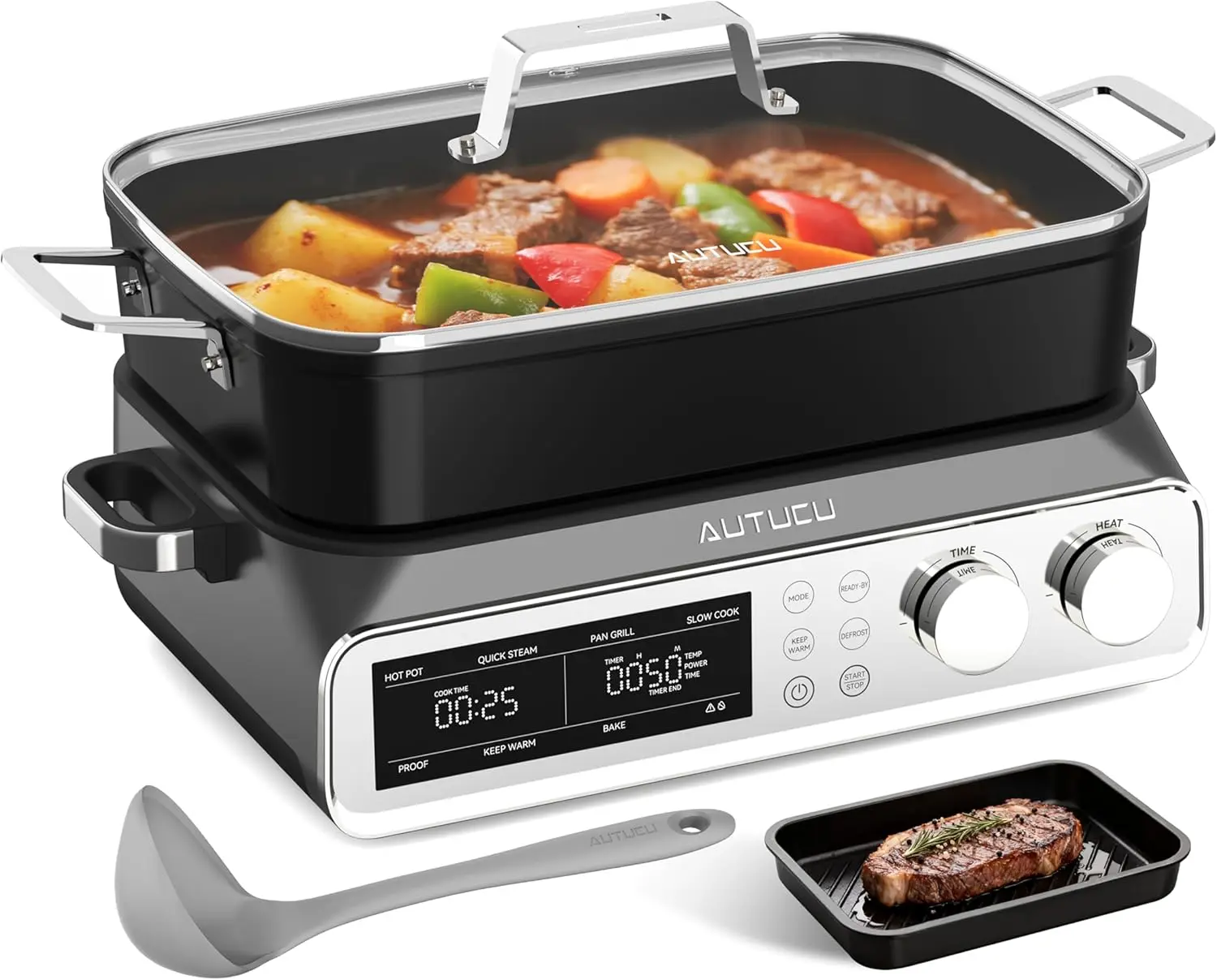 N21NA Pro Slow Cooker 10 Quart, 8-in-1 Programmable PFOA-Free Ceramic Coated Multi-Cooker with Grill Pan, Steaming Plate
N21NA Pro Slow Cooker 10 Quart, 8-in-1 Programmable PFOA-Free Ceramic Coated Multi-Cooker with Grill Pan, Steaming Plate