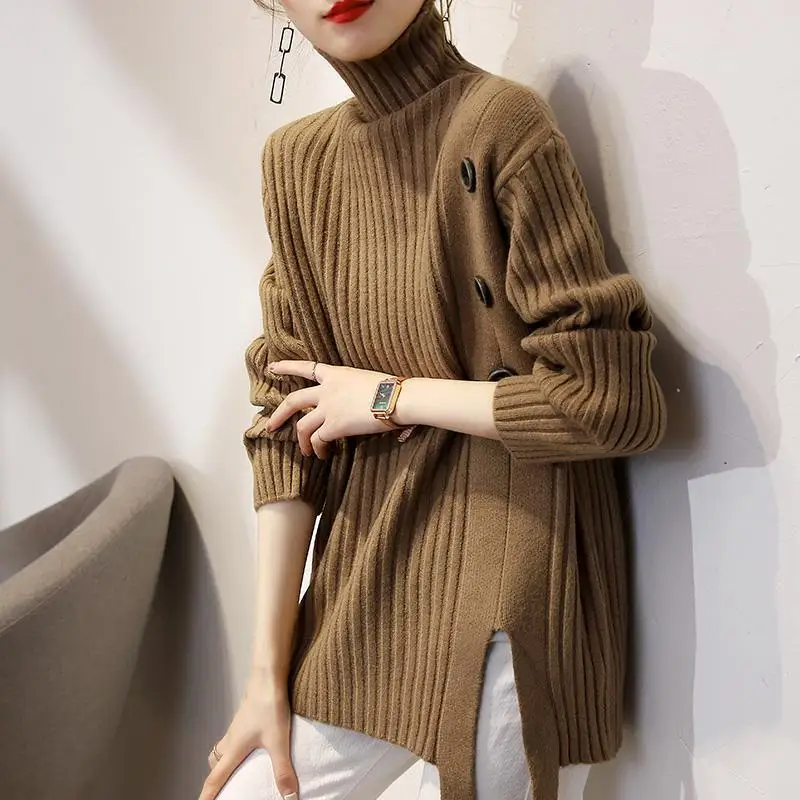 Turtleneck Sweater Women Pullover Autumn Winter Korean Loose Knitted Sweater Ladies Casual Chic Sweater Coat Split Jumper Full
Turtleneck Sweater Women Pullover Autumn Winter Korean Loose Knitted Sweater Ladies Casual Chic Sweater Coat Split Jumper Full