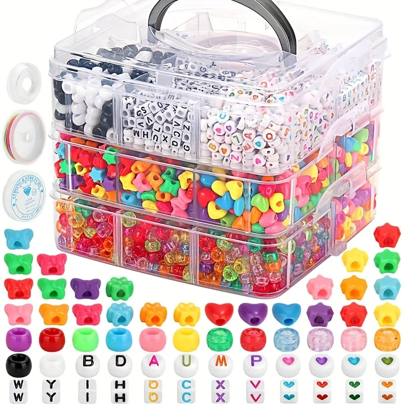 Pony Beads Bulk for Bracelets Three-Layer Set Box Colored Plastic Beads for Braids Crafts Star Beads Letter Beads Girl Gift
Pony Beads Bulk for Bracelets Three-Layer Set Box Colored Plastic Beads for Braids Crafts Star Beads Letter Beads Girl Gift