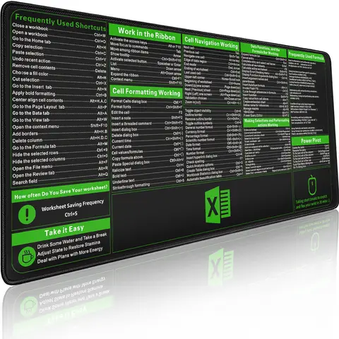 Excel Cheat Sheet Desk Pad, Excel Shortcuts Mousepad Stitched Edges, Non-Slip Base Keyboard Mats, XXL Mouse Pads for Desk Mat