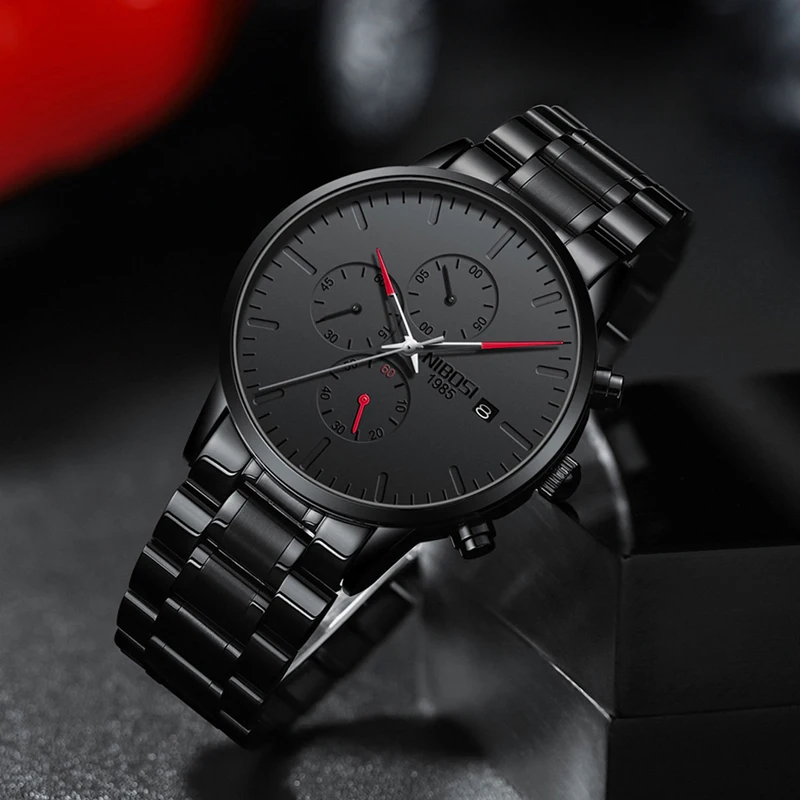 NIBOSI New Classic Black Quartz Watch for Men Sport Stainless Steel Strap Waterproof Chronograph Mens Watches Relogio Masculino
NIBOSI New Classic Black Quartz Watch for Men Sport Stainless Steel Strap Waterproof Chronograph Mens Watches Relogio Masculino