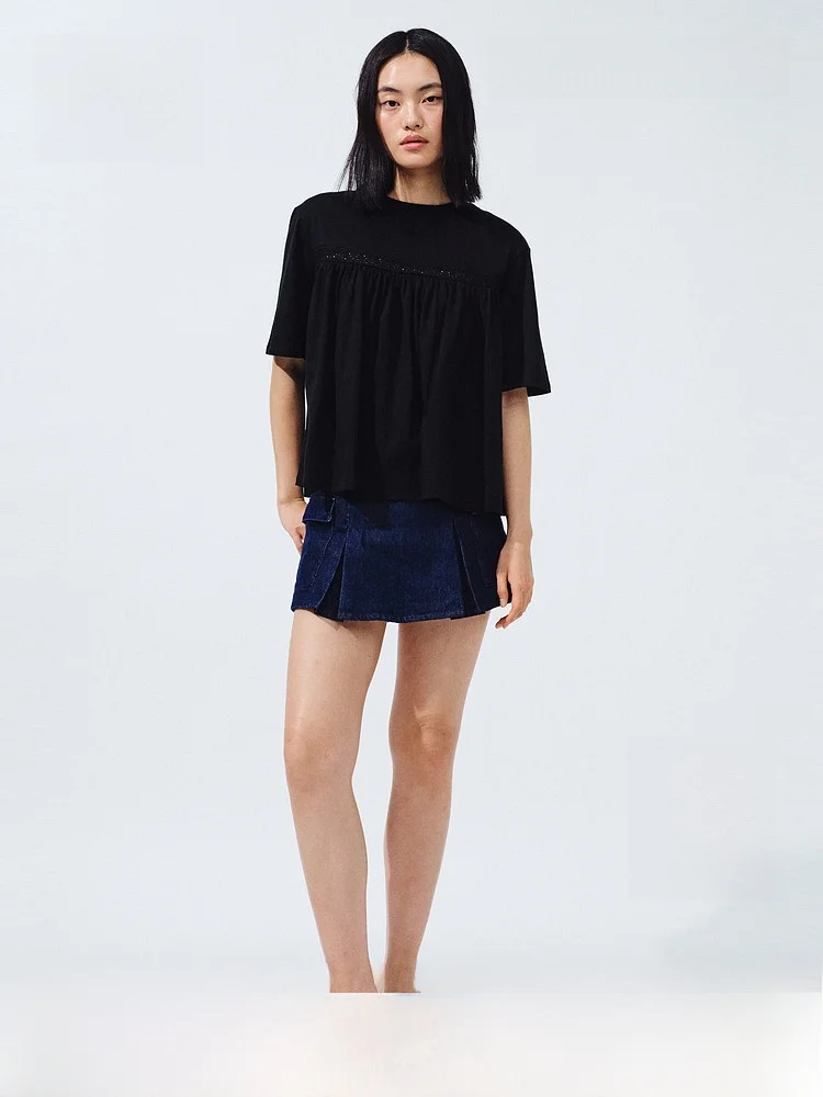 H&M Summer New Women's Lace Inlay Cotton Top Casual Style Standard Version Shoulder Drop Sleeve Pure Color T-shirt
H&M Summer New Women's Lace Inlay Cotton Top Casual Style Standard Version Shoulder Drop Sleeve Pure Color T-shirt