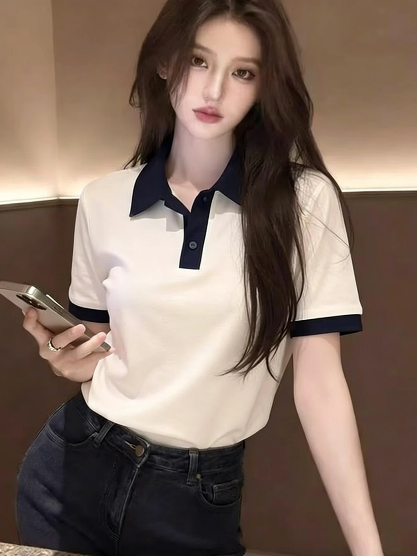 Slimming Short Sleeve Color Block Base Shirt Fashionable Shoulder Length Women's Summer Casual Style Commute Korean Version
Slimming Short Sleeve Color Block Base Shirt Fashionable Shoulder Length Women's Summer Casual Style Commute Korean Version