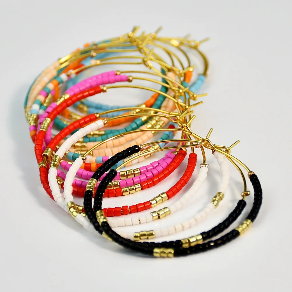 Handmade Boho Colorful Beaded Large Gold Hoop Earrings for Women Seed Beads Circle Hoops Holiday Prom Jewelry Gift
Handmade Boho Colorful Beaded Large Gold Hoop Earrings for Women Seed Beads Circle Hoops Holiday Prom Jewelry Gift