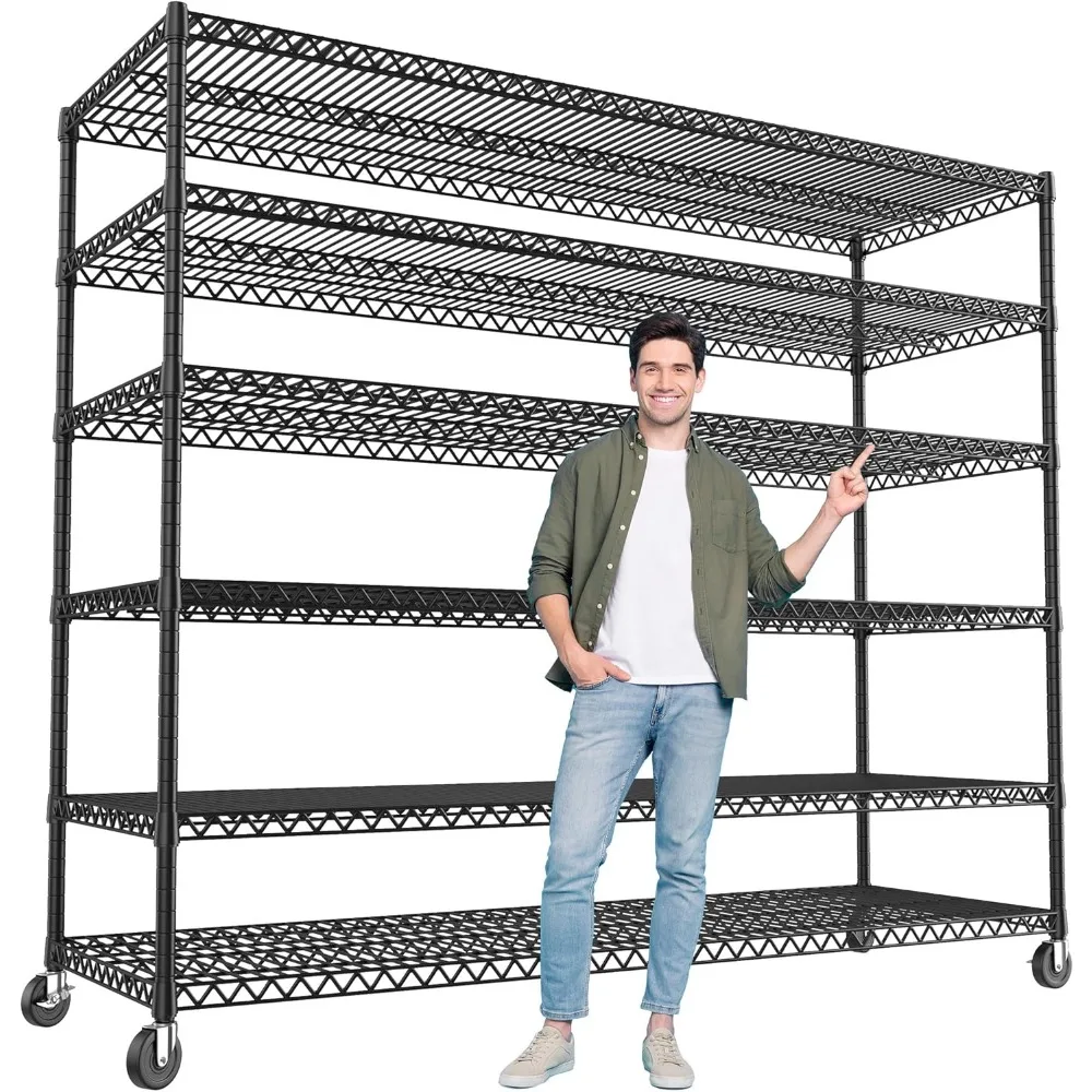 60''W X 82.6" H Steel Heavy Duty Wire Shelving Unit with Wheels, 6-Tier Adjustable Storage Shelves 3500LBS Commercial Metal She
60''W X 82.6" H Steel Heavy Duty Wire Shelving Unit with Wheels, 6-Tier Adjustable Storage Shelves 3500LBS Commercial Metal She