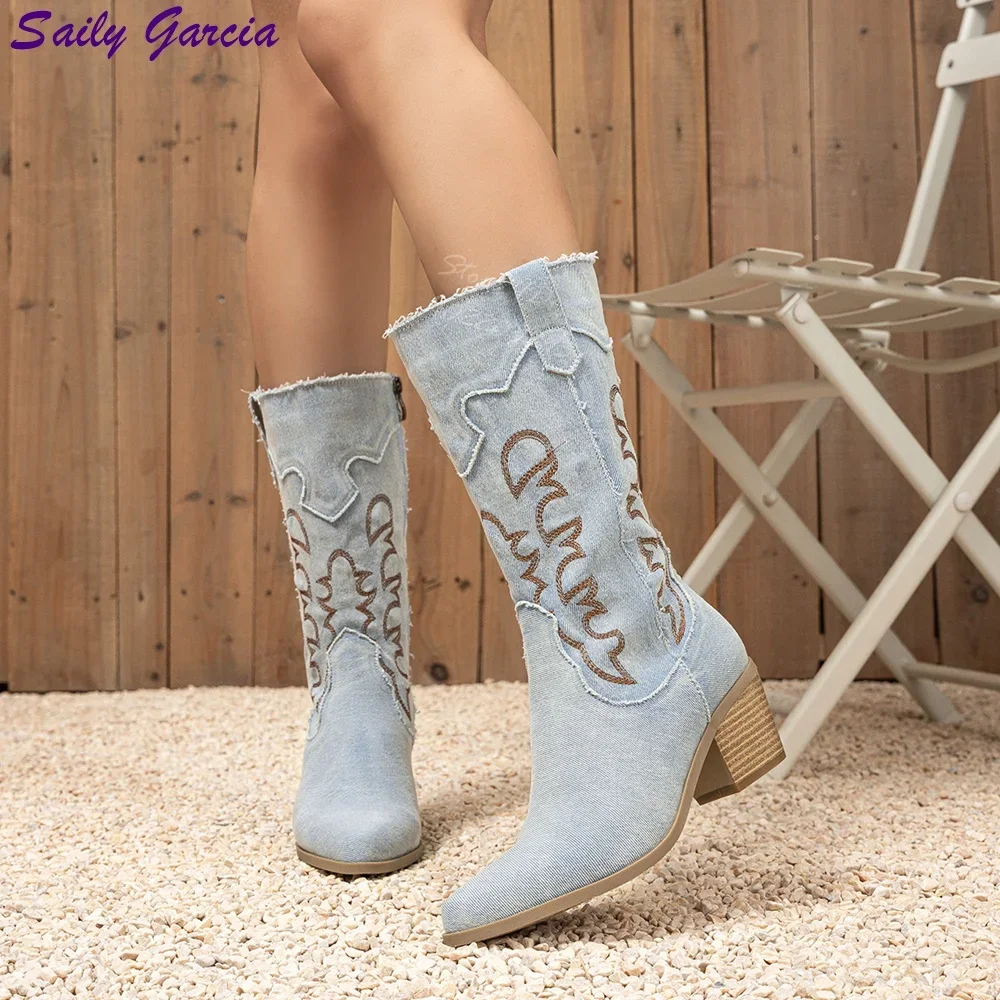 Embroider Western Cowboy Boots Retro Pointed Toe Square Heel Mid-calf Boots Side Zipper Fashion Chelsea Shoes 2025 Autumn New
Embroider Western Cowboy Boots Retro Pointed Toe Square Heel Mid-calf Boots Side Zipper Fashion Chelsea Shoes 2025 Autumn New