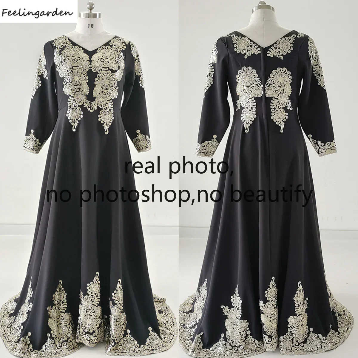 Feelingarden Real Photo Evening Dress Black Jersey V-neck Full Sleeves A-line Floor Length Plus size Women Party Formal Gowns
Feelingarden Real Photo Evening Dress Black Jersey V-neck Full Sleeves A-line Floor Length Plus size Women Party Formal Gowns
