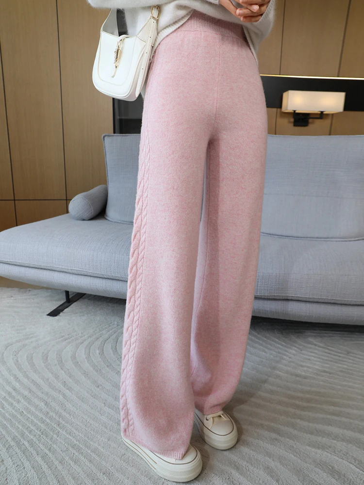 Autumn Winter Thick Cashmere Women Wide Leg Pants Casual Loose Twist Flower Trousers 100% Merino Wool Knitwear Popular Pants
Autumn Winter Thick Cashmere Women Wide Leg Pants Casual Loose Twist Flower Trousers 100% Merino Wool Knitwear Popular Pants