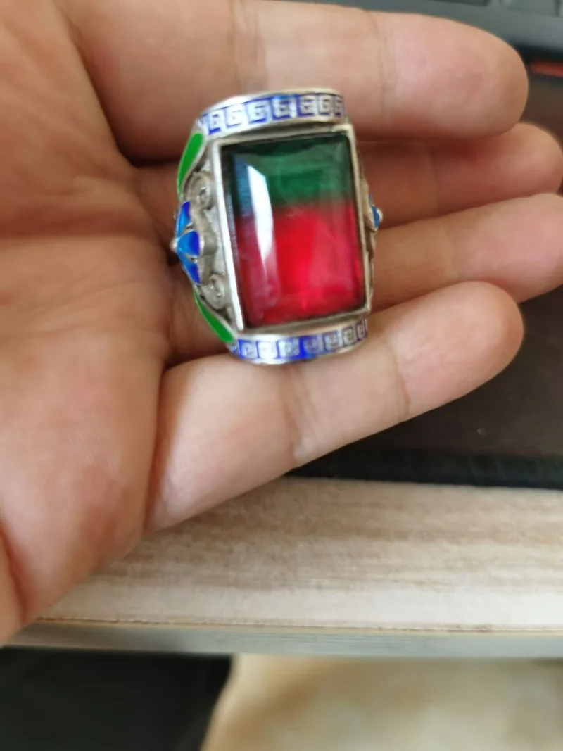 Antique Old Silver Ring, Inlaid Three-Color Tourmaline Gemstone, Adjustable Open Band, Vintage Patina Jewelry
Antique Old Silver Ring, Inlaid Three-Color Tourmaline Gemstone, Adjustable Open Band, Vintage Patina Jewelry